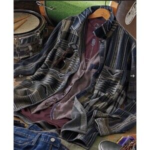 32 Bar Blues Spirits Rise Jacquard Printed Shacket Button Up Sz M $178 RV